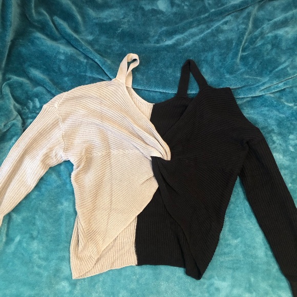 SHEIN Sweaters - SHEIN Off-the-Shoulder Knit Sweater Duo in Black and Gray